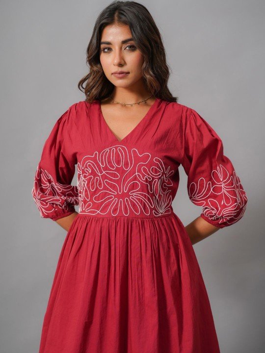 abstract embroidered v neck midi cotton dress abstract embroidered v neck midi cotton dress