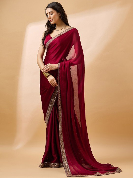 embroidered satin saree embroidered satin saree