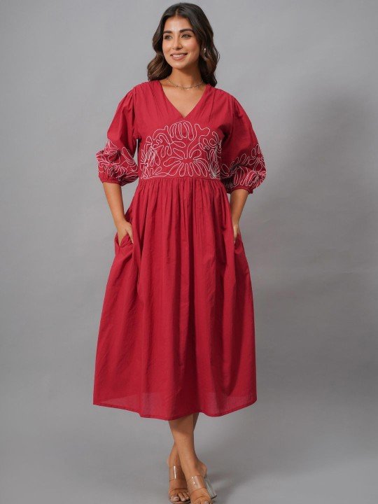 abstract embroidered v neck midi cotton dress abstract embroidered v neck midi cotton dress