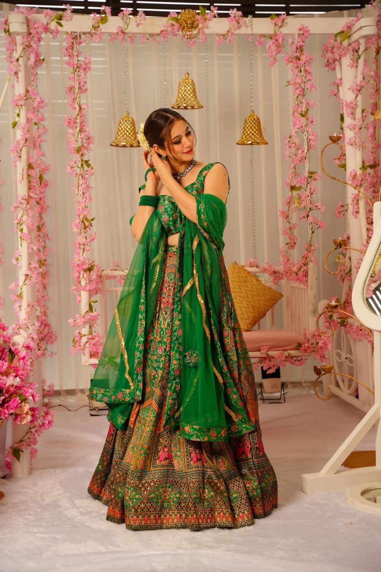 peacock green silk lehenga set peacock green silk lehenga set