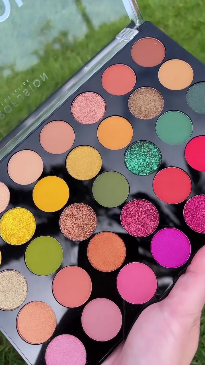 35 color vibrant eyeshadow palette – bold green, yellow, orange, pink & metallic shades | highly pigmented matte, shimmer & glitter finishes 35 color vibrant eyeshadow palette – bold green, yellow, orange, pink & metallic shades | highly pigmented matte, shimmer & glitter finishes