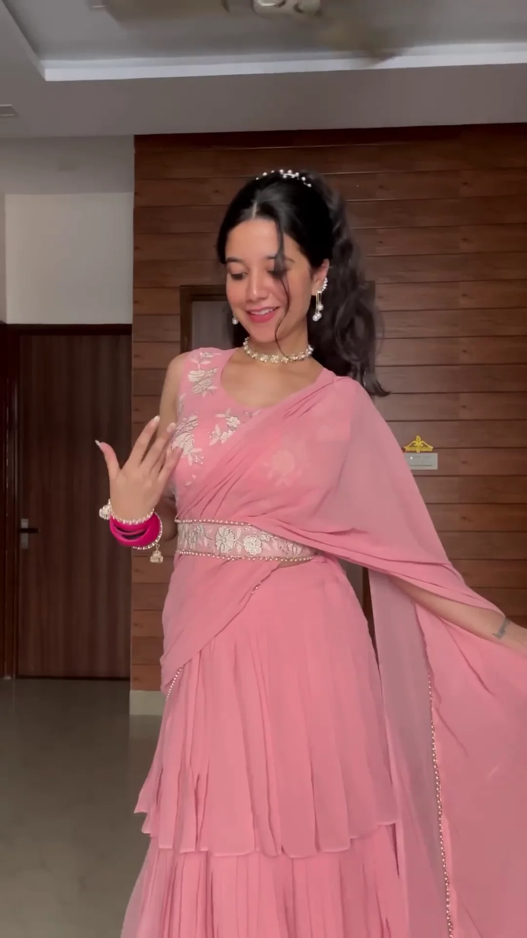 elegant pink tiered saree gown with floral embroidery and pearl detailing – a stunning fusion of traditional and contemporary styles elegant pink tiered saree gown with floral embroidery and pearl detailing – a stunning fusion of traditional and contemporary styles