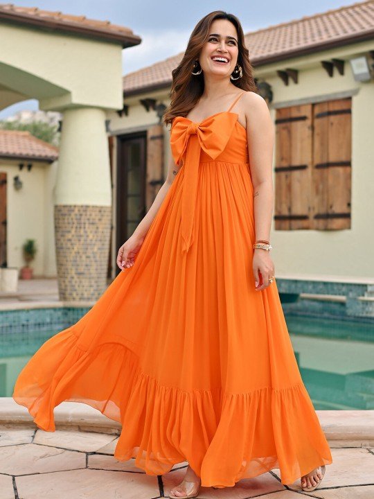 shoulder straps georgette flounce maxi dress shoulder straps georgette flounce maxi dress