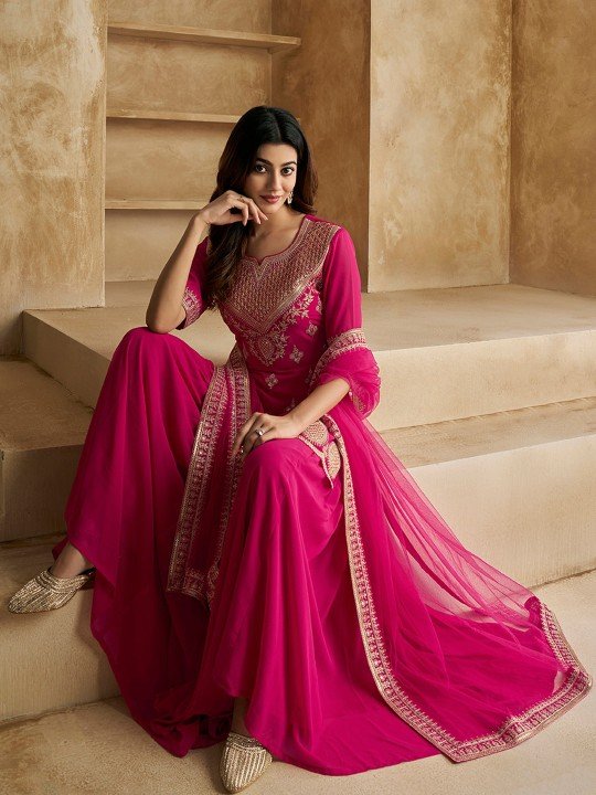 ethnic motifs embroidered sequinned scalloped kurti with sharara & dupatta ethnic motifs embroidered sequinned scalloped kurti with sharara & dupatta