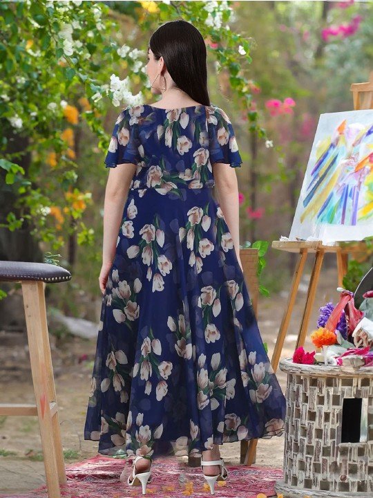 floral print v neck georgette maxi dress floral print v neck georgette maxi dress