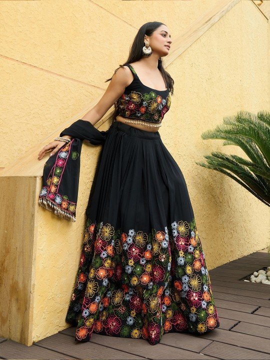 embroidered thread work semi stitched lehenga & unstitched blouse with dupatta embroidered thread work semi stitched lehenga & unstitched blouse with dupatta